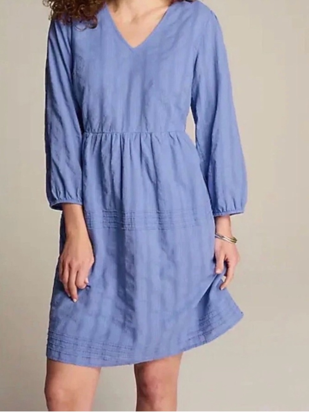 J. Jill Viola Periwinkle Blue Textured Gauzy Cotton Dress 3/4 Sleeve Size Medium